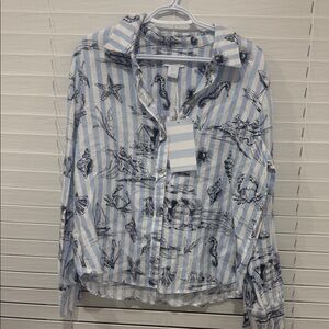 Martha Stewart Blue and White Striped Linen Shirt